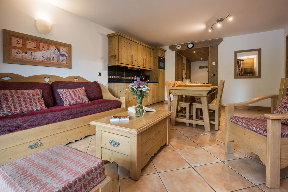 An example of a kitchen and living area at the Ferme du Val Claret