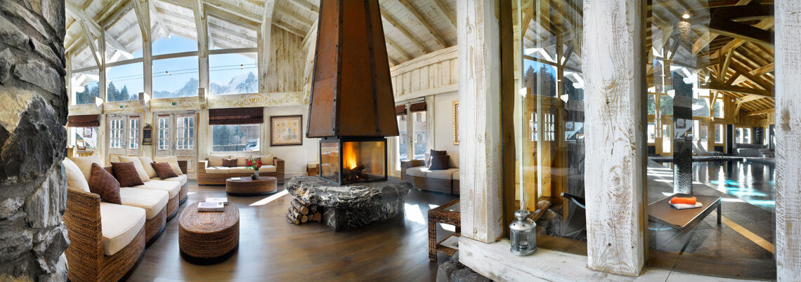 Outdoor fireplaces at Le Hameau de Pierre Blanche, Les Houches
