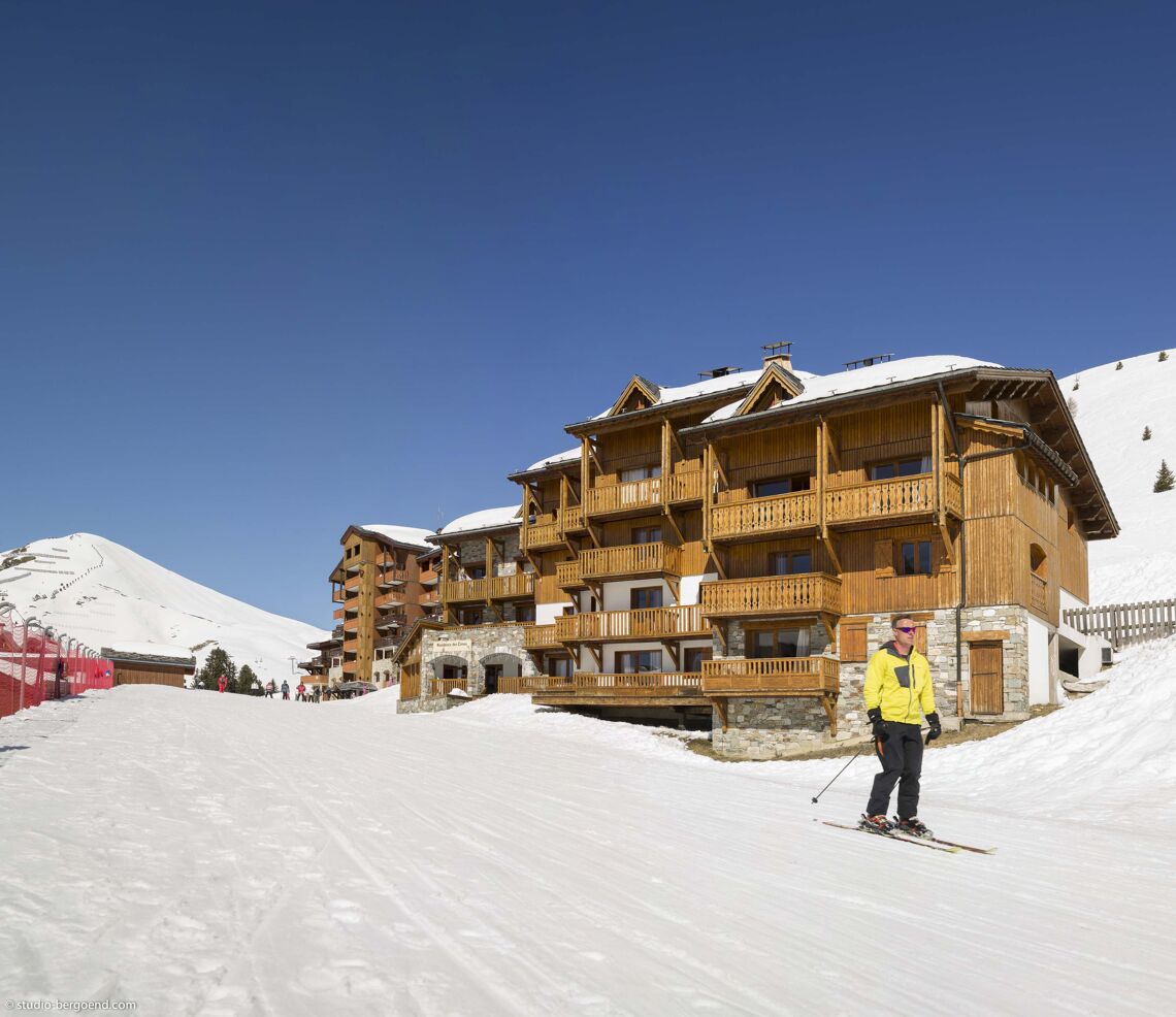 La Plagne Les Cimes Exterior with Skier