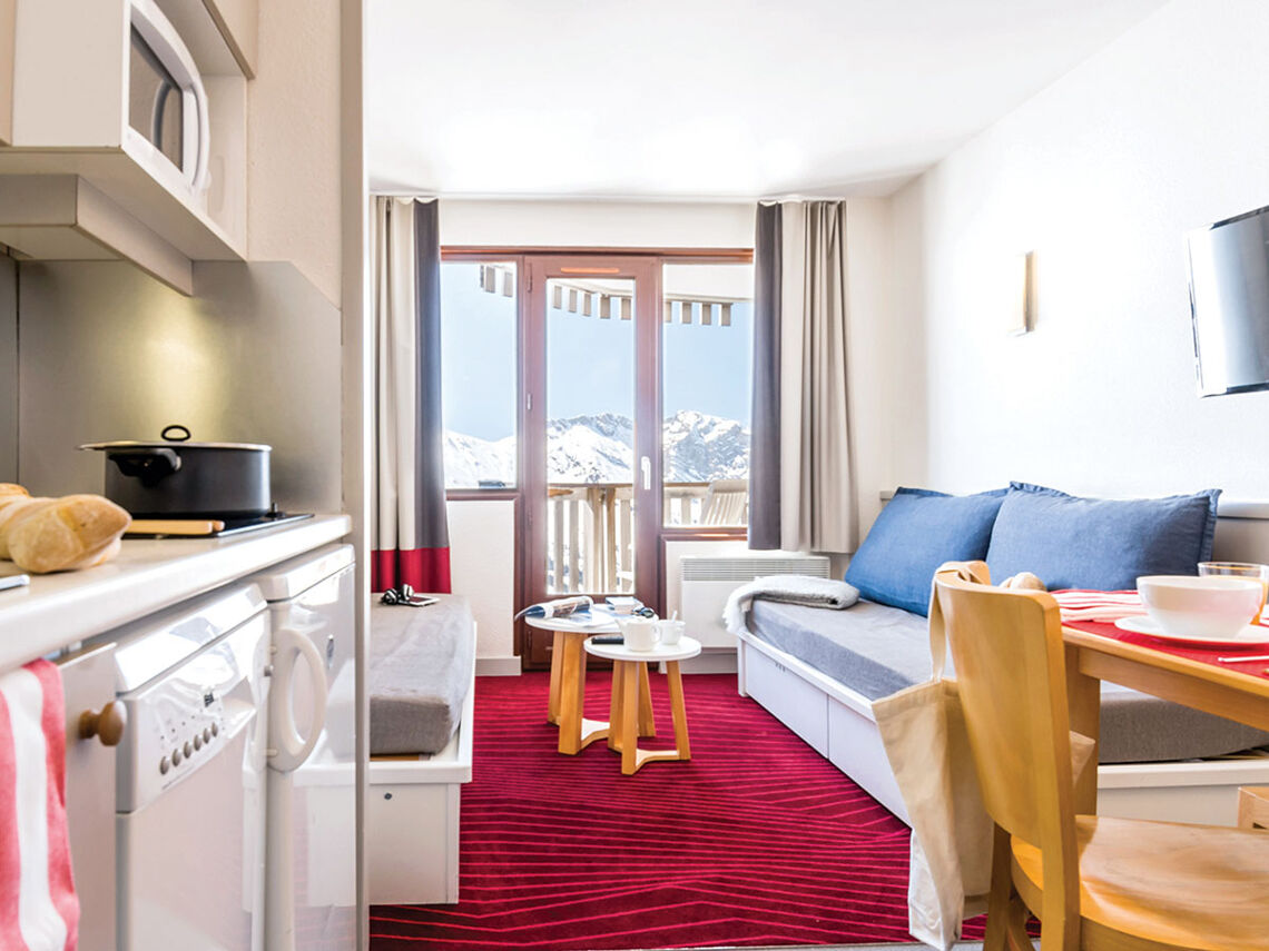 Living area leading to balcony at Antares, Avoriaz