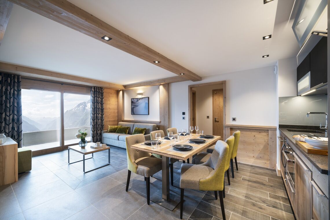 Residence Alpen Lodge MGM La Rosiere Apartment -Living Area, Dining table & Kitchen