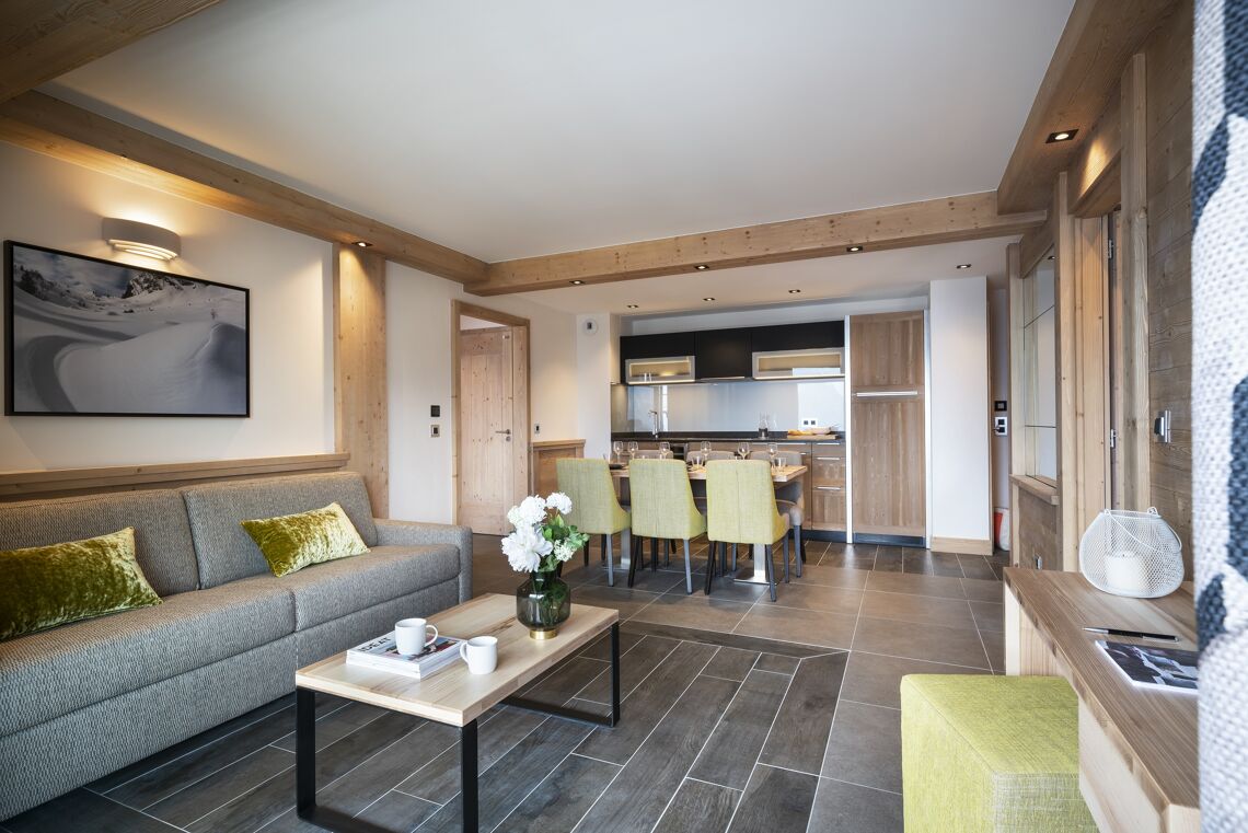 Residence Alpen Lodge MGM La Rosiere Apartment -Lounge, Dining Area & Kitchen