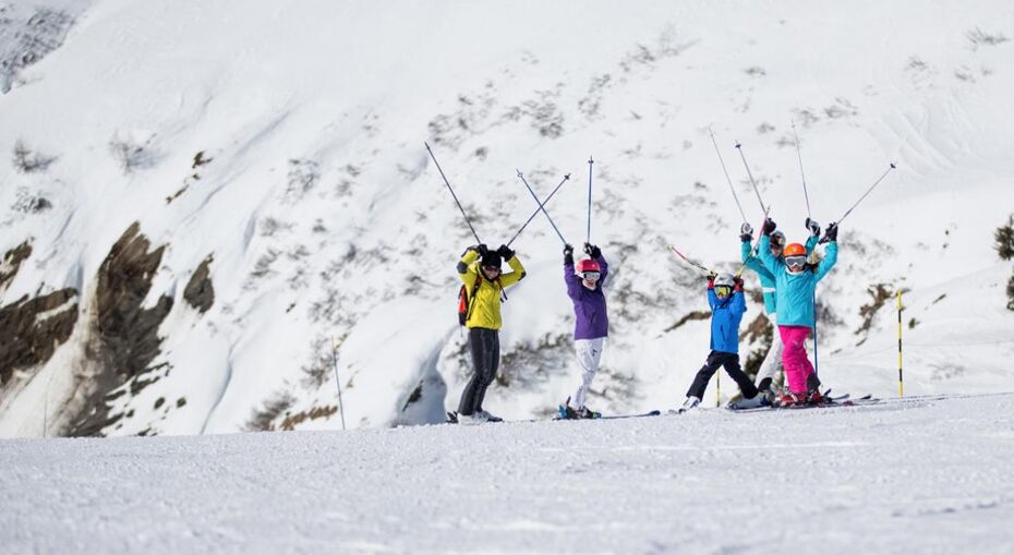 Happy kids skiing in Chamonix