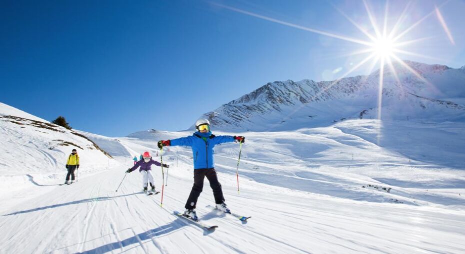 Kids skiing the Balme ski area in Chamonix