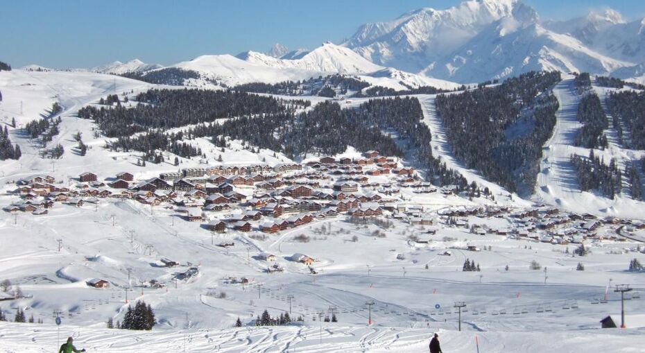 Looking down onto the town of Les Saisies, France.