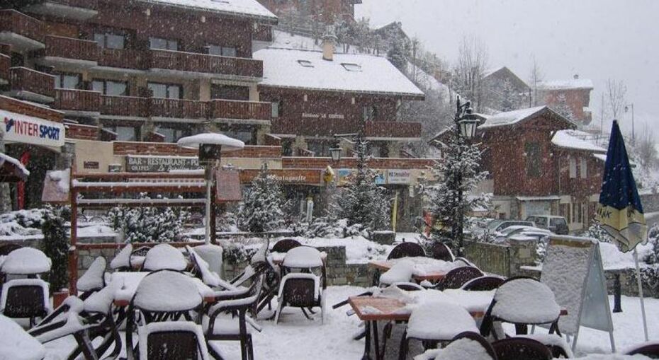 The terrace in the snow at Champagny-en-Vanoise, France