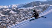 Skiing above the village of Megeve
