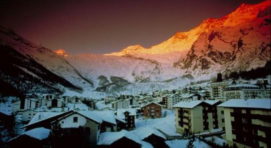 Sunset over the village in Saas Fee