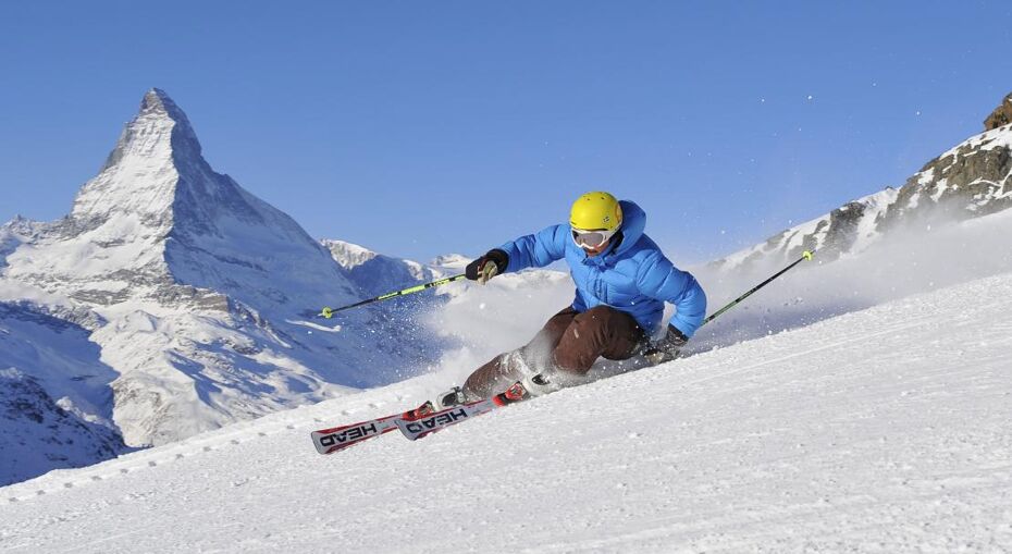 Ski slopes with views to the Matterhorn in Zermatt