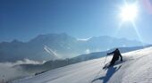 bluebird day skiing in St Gervais
